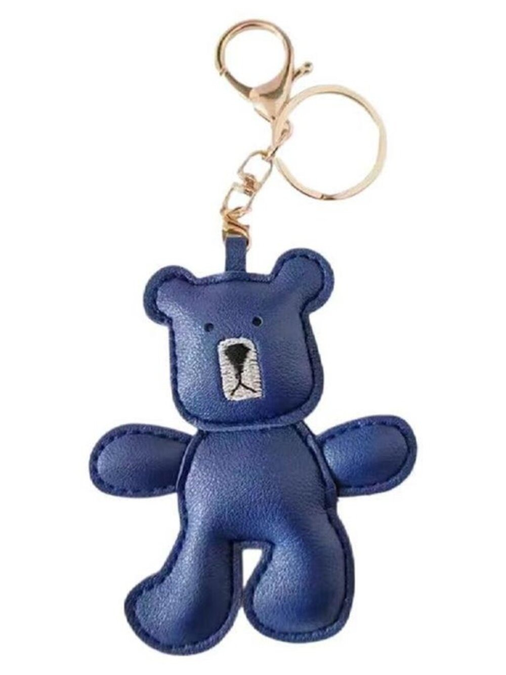 Blue Vegan Leather Teddy Bear Keychain Bag Charm Accessory